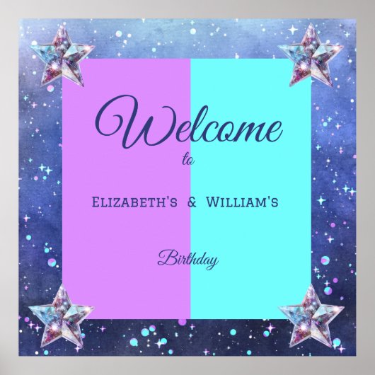 Poster Fête d'anniversaire jumelle dans l'espace (Devant)