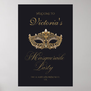 Poster Fête d'anniversaire Mascarade Or Noir 