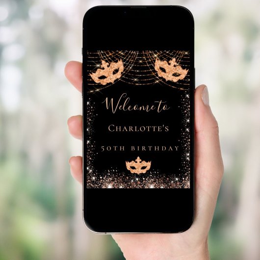 Poster Fête d'anniversaire Masquerade en or noir parties 