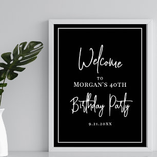 Poster Fête d'anniversaire moderne noir blanc bienvenue
