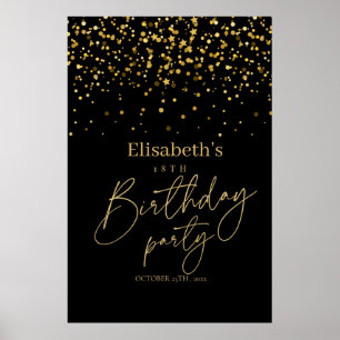 Poster Fête d'anniversaire moderne or et noir