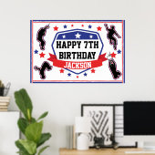 Poster Fête d'anniversaire Ninja Warrior Rouge & Bleu (Bureau à domicile)