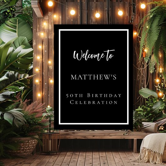 Poster fête d'anniversaire noir blanc bienvenue