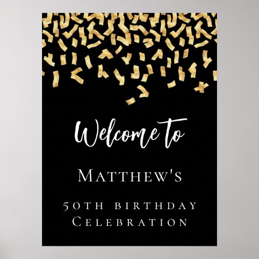 Poster fête d'anniversaire Noir confetti bienvenue (Devant)