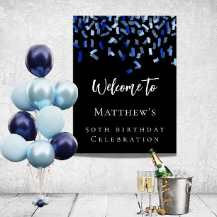 Poster fête d'anniversaire noir marine bleu bienvenue