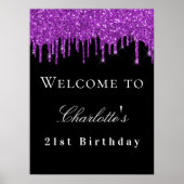 Poster fête d'anniversaire noir pourpre parties scintilla (Devant)