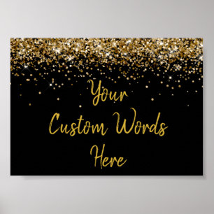 Poster Fête d'anniversaire noire et dorée avec paillettes