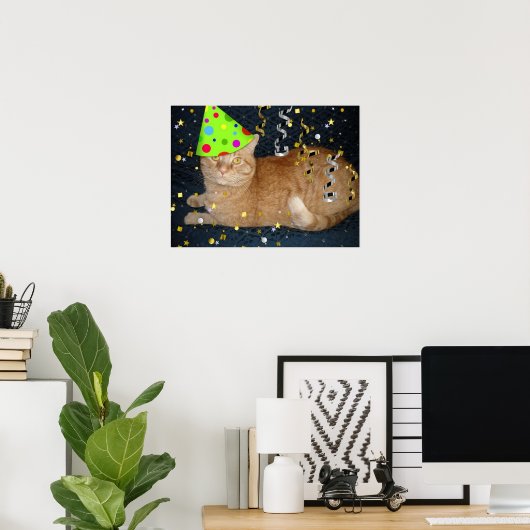 Poster Fête d'anniversaire Orange Tabby Cat (Bureau à domicile)