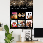 Poster fête d'anniversaire parties scintillant d'or noir (Bureau à domicile)