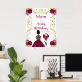 Poster Fête d'anniversaire Peau foncée Princesse Rouge fo (Bureau à domicile)