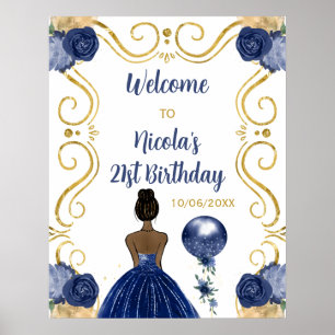 Poster Fête d'anniversaire Peau noire Princesse Marine Bi