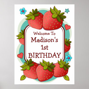 Poster Fête d'anniversaire personnalisée aux fraises
