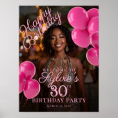 Poster fête d'anniversaire photo rose chaud bienvenue (Devant)