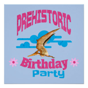 Poster Fête d'anniversaire préhistorique drôle de Ptéroda
