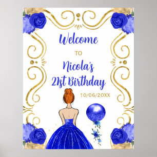 Poster Fête d'anniversaire Red Hair Princess Blue Welcome