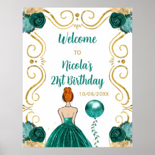 Poster Fête d'anniversaire Red Hair Princesse Bienvenue T