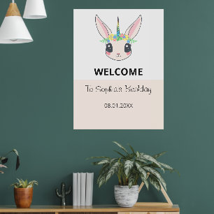 Poster Fête d'anniversaire rose mignonne licorne personna