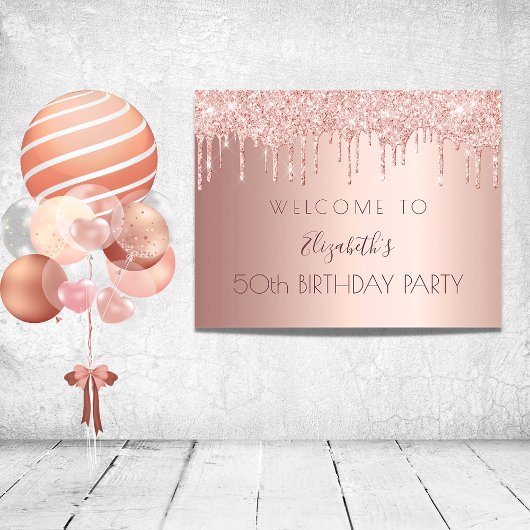 Poster fête d'anniversaire rose or parties scintillant go