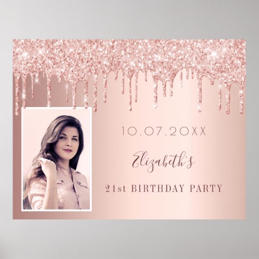 Poster fête d'anniversaire rose or parties scintillant go (Devant)
