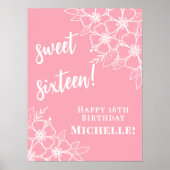 Poster Fête d'anniversaire rose pour seize ans (Devant)