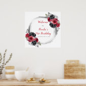 Poster Fête d'anniversaire rouge et argent (Cuisine)