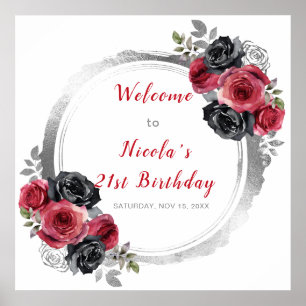Poster Fête d'anniversaire rouge et argent