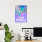 Poster Fête d'anniversaire sirène reflets iridescents per (Bureau à domicile)