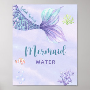 Poster Fête d'anniversaire sous la mer Sirène Eau