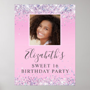 Poster Fête d'anniversaire Sweet 16 pailletée rose