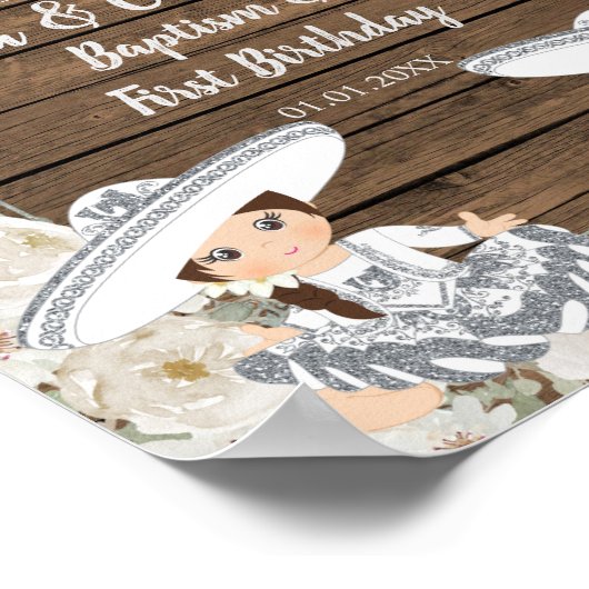 Poster Fête d'argent Twin Girl Baptême et anniversaire (Coin)