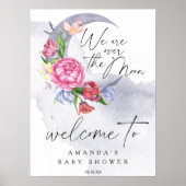 Poster Fête de baby shower de bienvenue sur la lune Fleur (Devant)