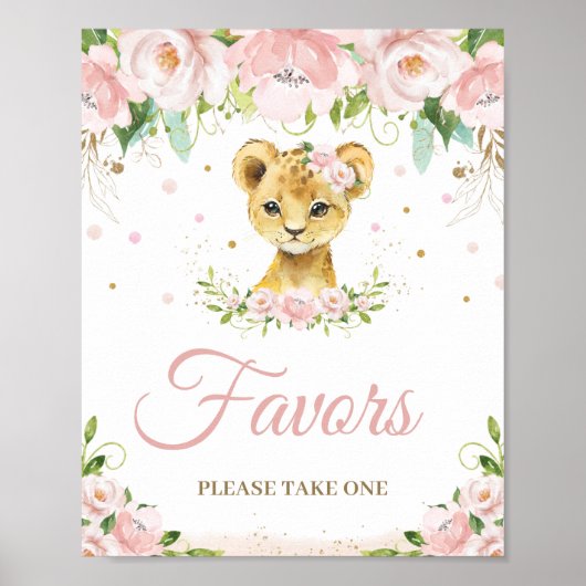 Poster Fête de Baby shower Lion Blush Rose (Devant)