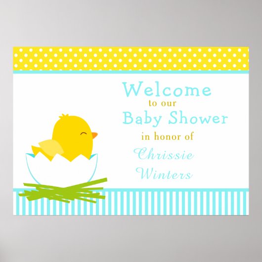 Poster Fête de Baby Shower pour Garçon Bleu et Jaune (Devant)