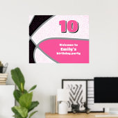 Poster fête de basket noir rose filles anniversaire bienv (Bureau à domicile)