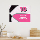 Poster fête de basket noir rose filles anniversaire bienv (Cuisine)