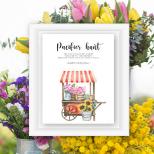 Poster Fête de bébé avec chariot de fleurs - jeu de chass
