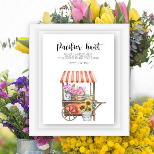 Poster Fête de bébé avec chariot de fleurs - jeu de chass