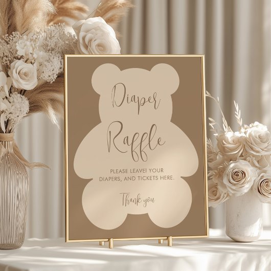 Poster Fête de Bébé Beige Bearly Wait Tirage au Sort des
