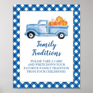 Poster Fête de bébé camion bleu citrouille traditions fam