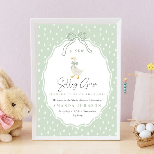 Poster Fête de bébé Coquette Canard Sage Vert