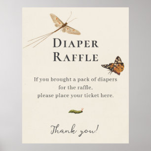 Poster Fête de Bébé Diaper Raffle avec des Insectes Vinta