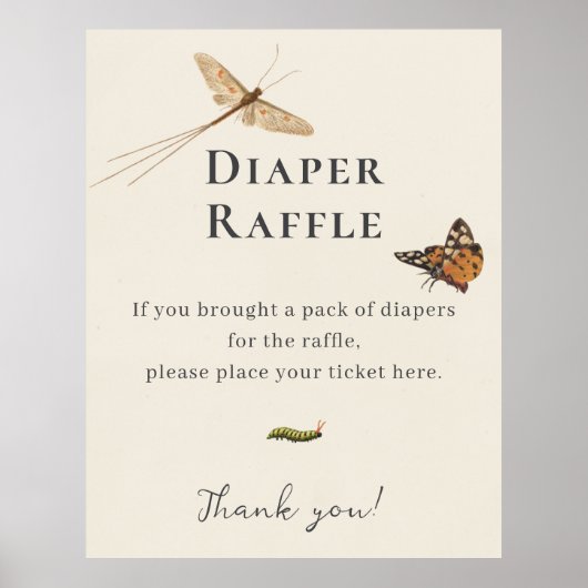Poster Fête de Bébé Diaper Raffle avec des Insectes Vinta (Devant)