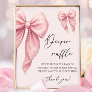Poster Fête de Bébé Fille au Ruban Rose Tirage au Sort de