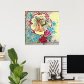 Poster FÊTE DE BÉBÉ FILLE CIGOGNE Jaune (Bureau à domicile)