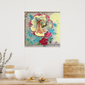 Poster FÊTE DE BÉBÉ FILLE CIGOGNE Jaune (Cuisine)