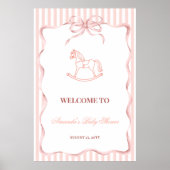 Poster Fête de Bébé Fille Rose Rétro Cheval à Bascule (Devant)