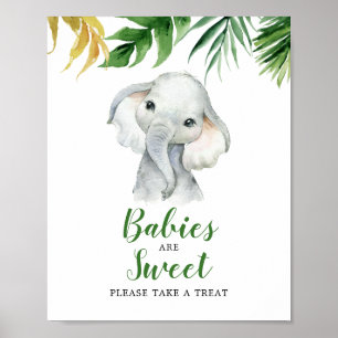 Poster Fête de bébé garçon éléphant tropical Les bébés so