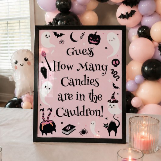 Poster Fête de Bébé Halloween Rose Devinez Combien de Bon