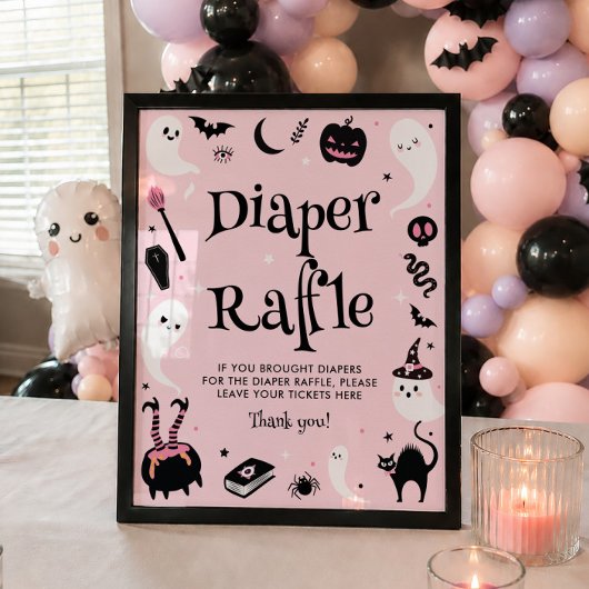 Poster Fête de Bébé Halloween Rose Tirage au Sort de Couc