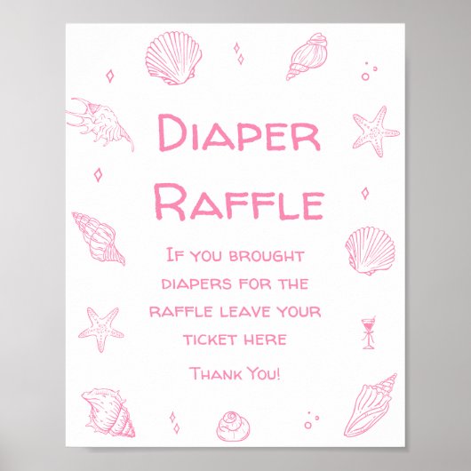 Poster Fête de Bébé sur le thème de la Plage Côtière Rose (Devant)